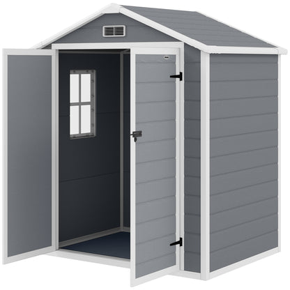 Tool Shed 2.12m² 183x134x210 cm Equipment Shed with Gable Roof Lockable Door Windows Floor Plate Weatherproof Garden House Outdoor Garden Shed Cabinet for Backyard Exterior Gray