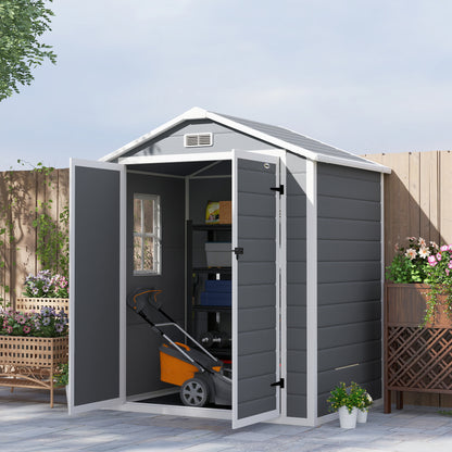 Tool Shed 2.12m² 183x134x210 cm Equipment Shed with Gable Roof Lockable Door Windows Floor Plate Weatherproof Garden House Outdoor Garden Shed Cabinet for Backyard Exterior Gray