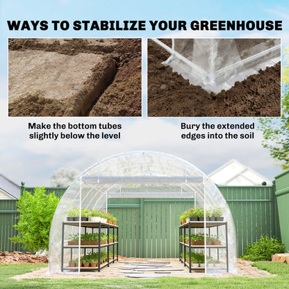 3×4×2 m Tunnel Garden Greenhouse with 2 Roll-Up Doors — Steel Frame, UV-Resistant PE Cover, 4 Diagonal Braces, Transparent