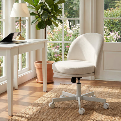 Adjustable Office Chair — Chenille-Style Upholstery, Tilt & 360° Swivel, Double-Layer Cushion, Supports up to 265 lb, Cream