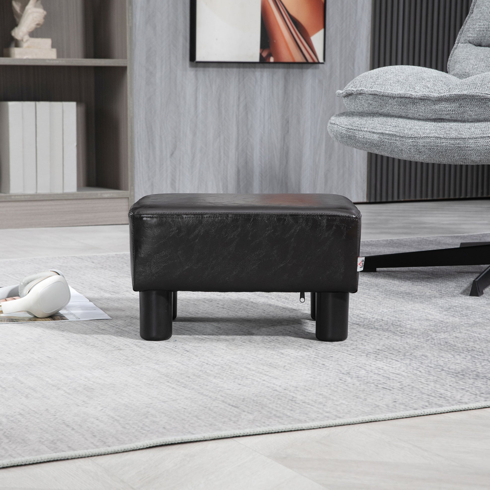 Footstool Stool with Faux Leather Modern Ottoman Footrest Footstool for Bedroom, Living Room, Brown