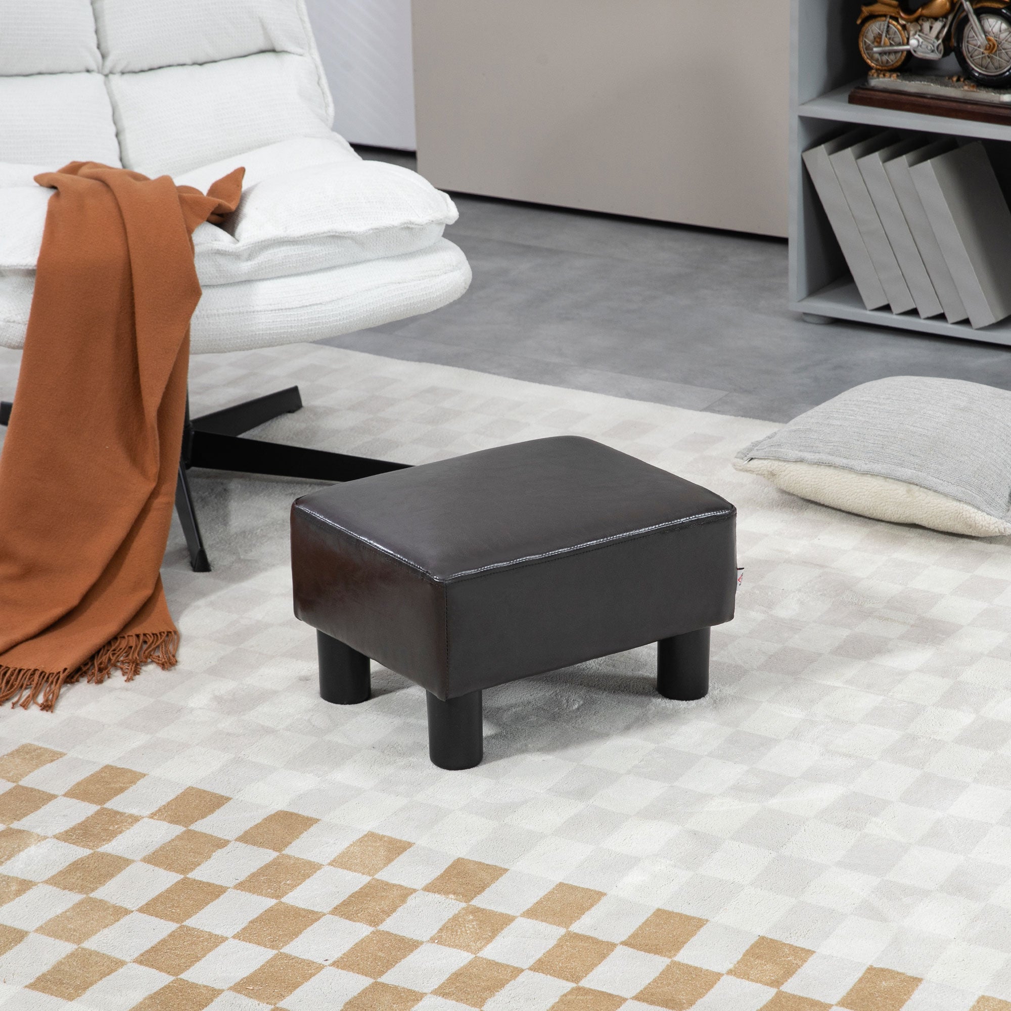 Footstool Stool with Faux Leather Modern Ottoman Footrest Footstool for Bedroom, Living Room, Brown