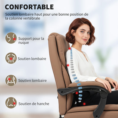 Ergonomic Office Chair with Footrest — Adjustable Height, Lumbar Support, 360° Swivel, Pet-Friendly PU Leather, Brown
