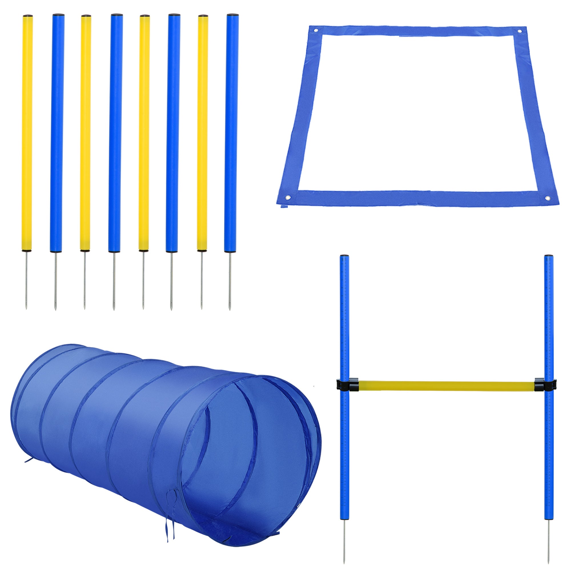 Agility Training Set Slalom Hurdles Tunnel Dog Sports Training Area PE+Polyester Blue+Yellow