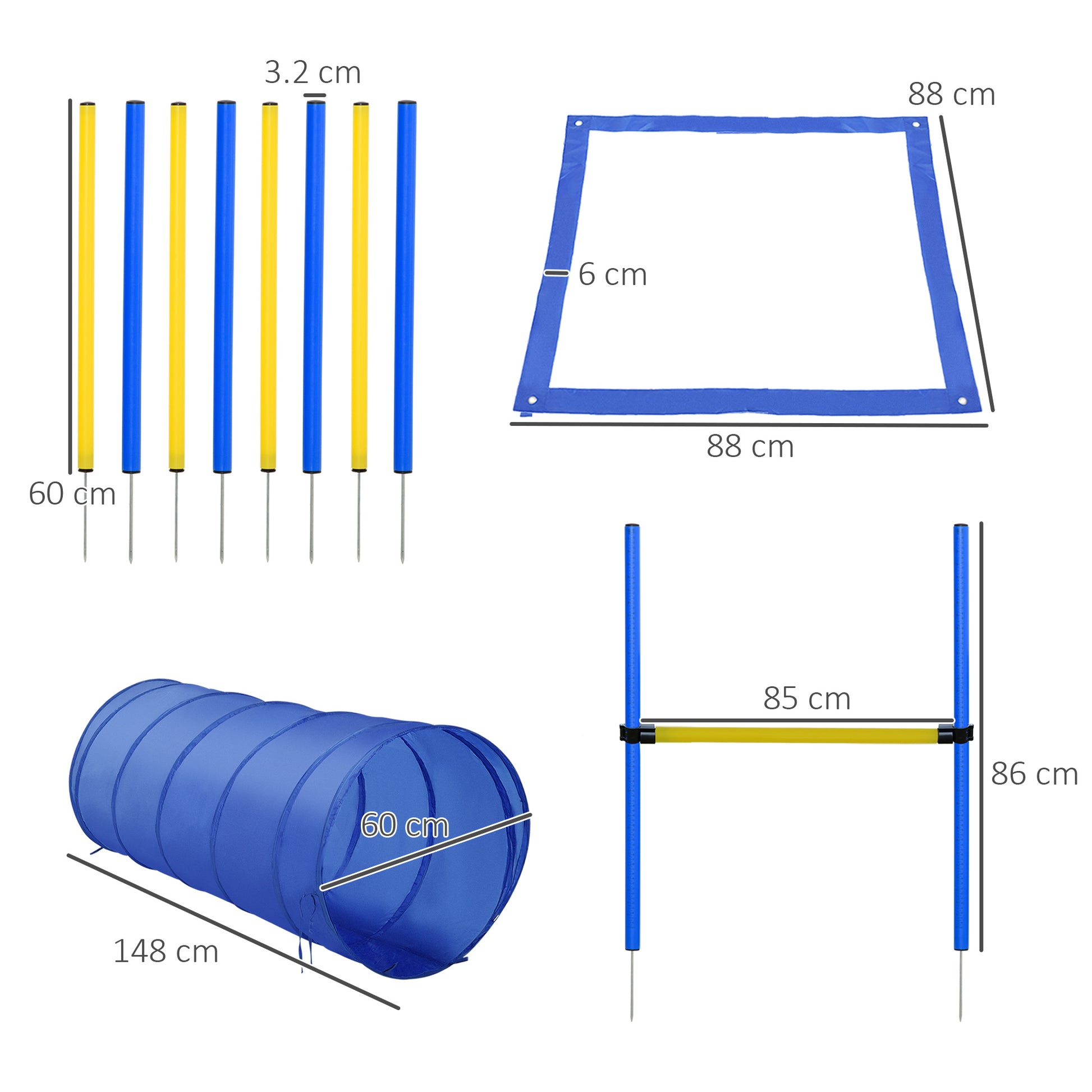 Agility Training Set Slalom Hurdles Tunnel Dog Sports Training Area PE+Polyester Blue+Yellow