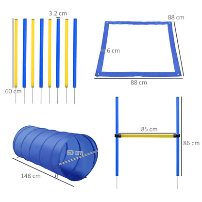 Agility Training Set Slalom Hurdles Tunnel Dog Sports Training Area PE+Polyester Blue+Yellow