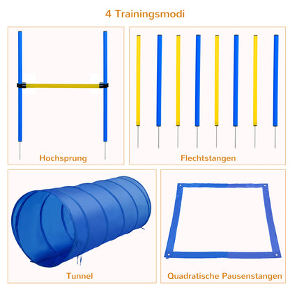 Agility Training Set Slalom Hurdles Tunnel Dog Sports Training Area PE+Polyester Blue+Yellow