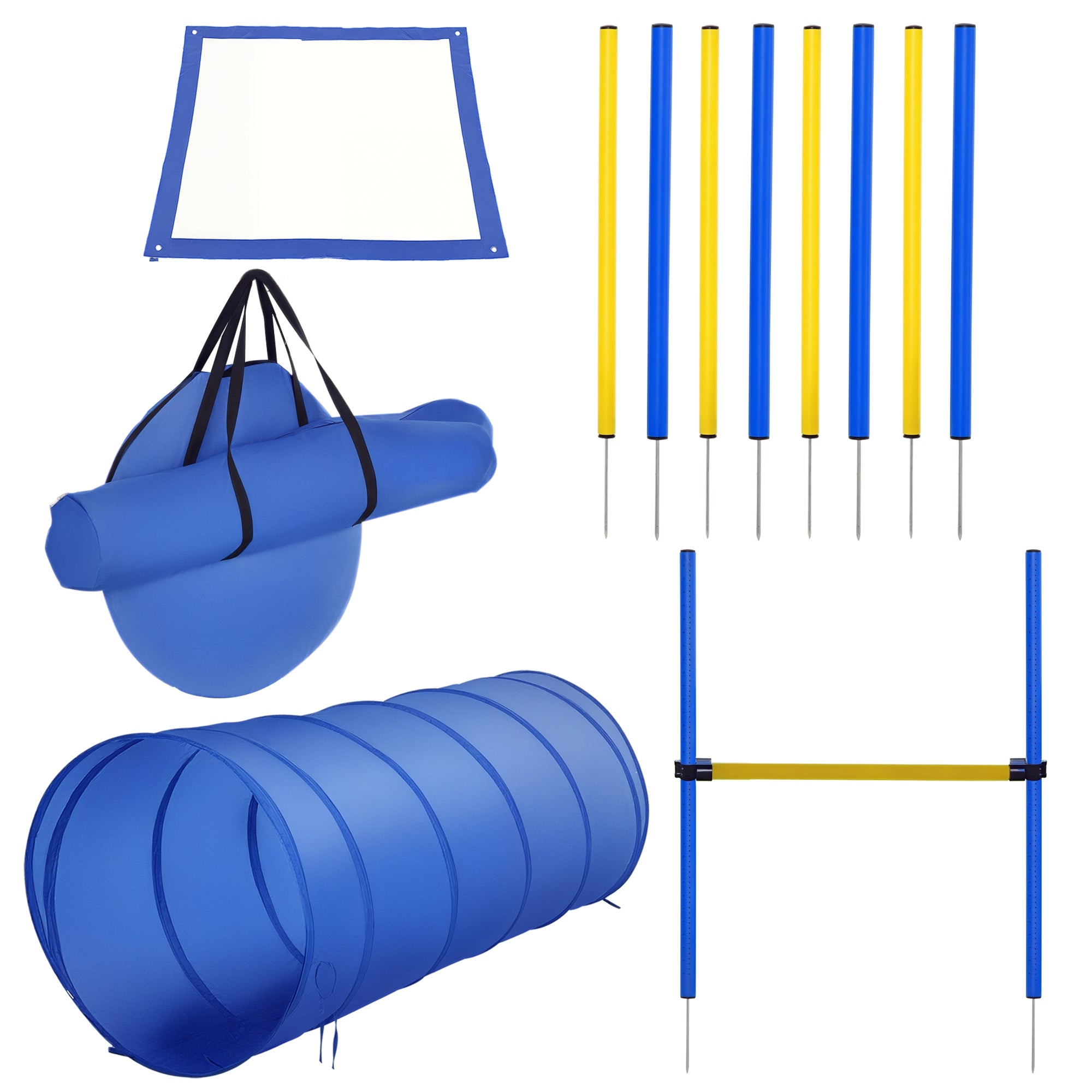 Agility Training Set Slalom Hurdles Tunnel Dog Sports Training Area PE+Polyester Blue+Yellow