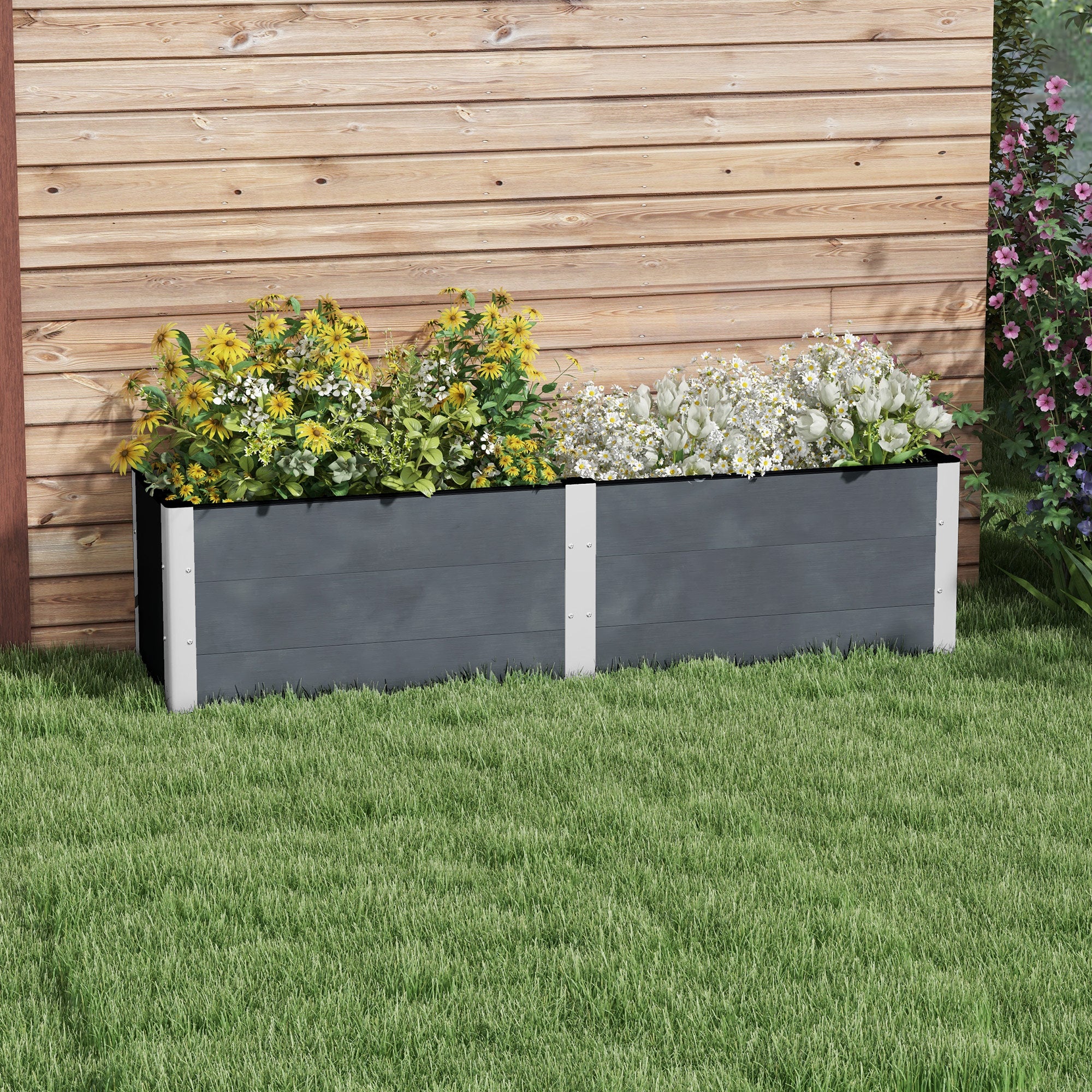Raised Garden Bed, Flower Box, Planter Box, Vegetable Bed with Open Bottom, Herb Bed for Garden, Balcony, Gray, 200 x 50 x 56 cm