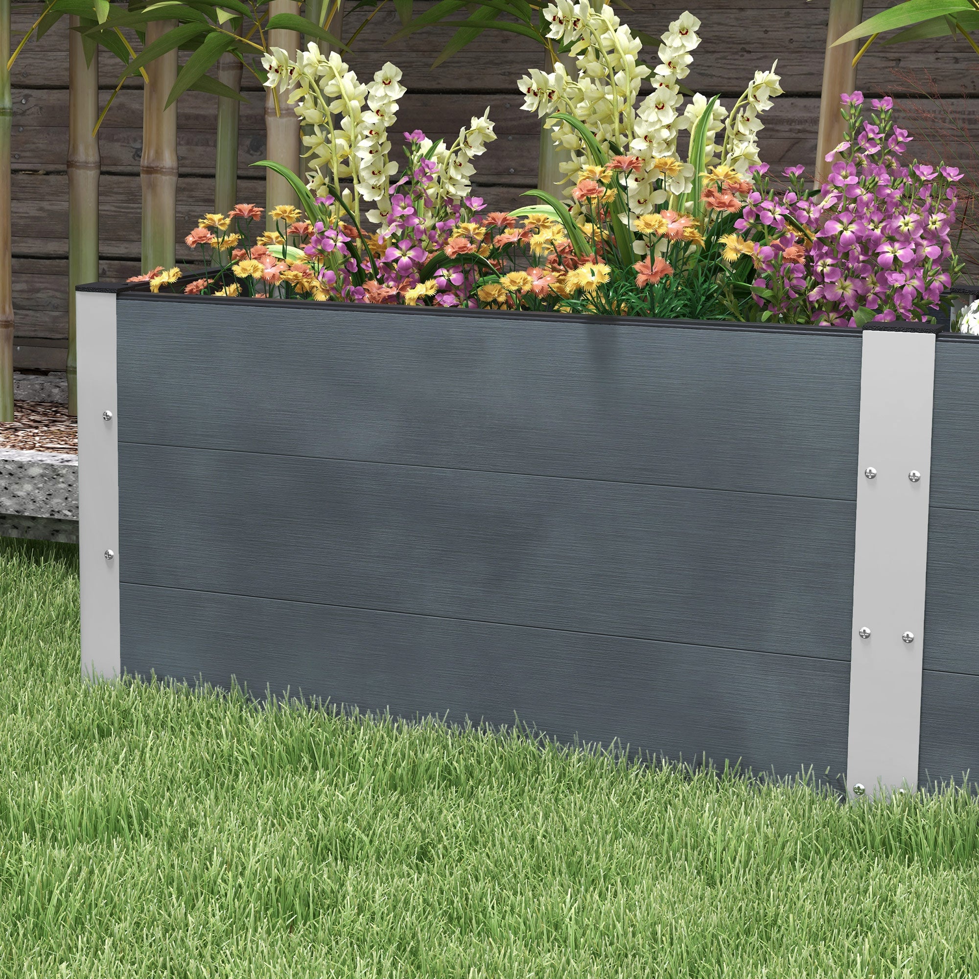 Raised Garden Bed, Flower Box, Planter Box, Vegetable Bed with Open Bottom, Herb Bed for Garden, Balcony, Gray, 200 x 50 x 56 cm