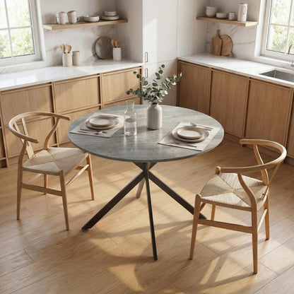 Round Dining Table for 4, 39.4" (100 cm) Industrial Style with Steel X-Legs, Gray