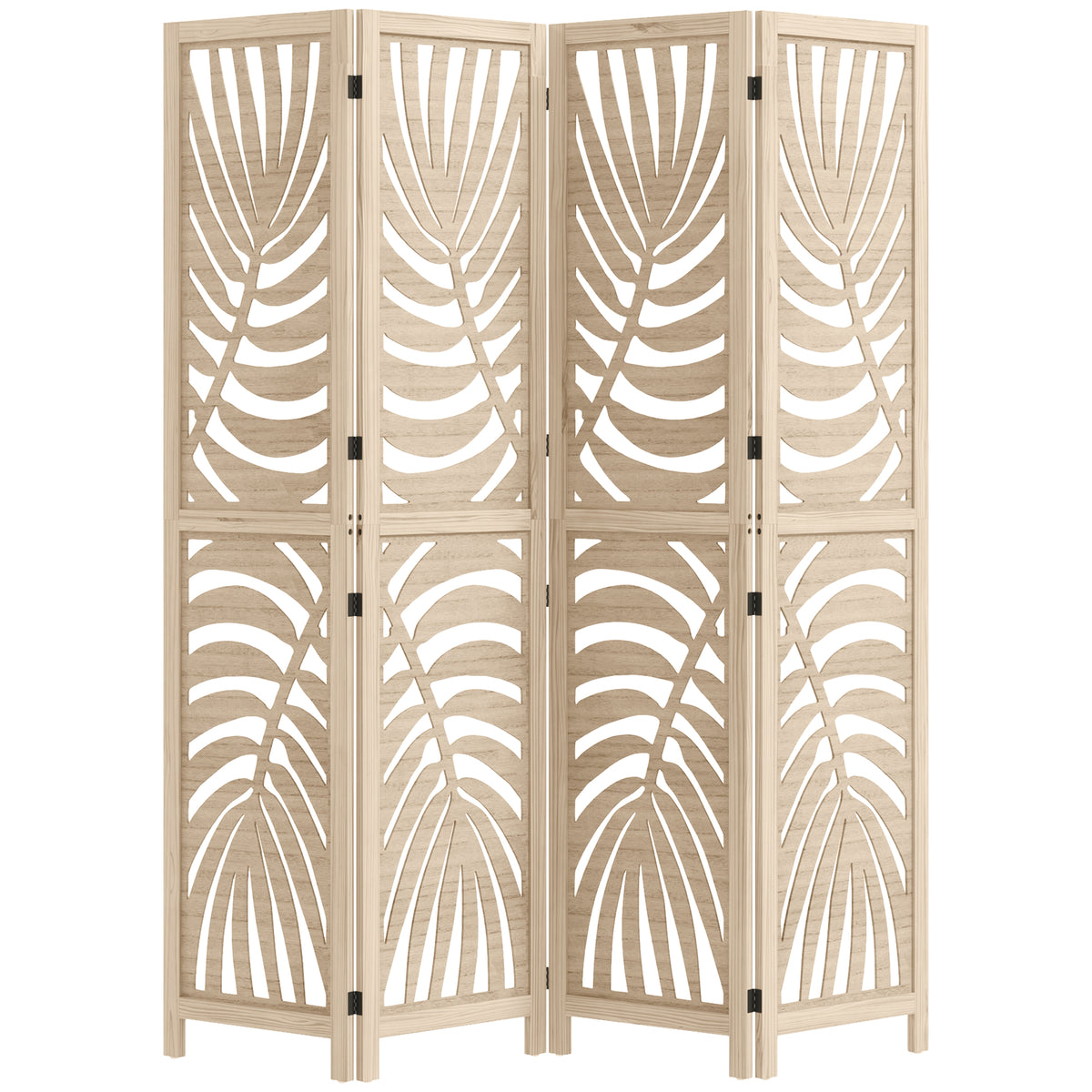 HOMCOM Klappbarer Raumteiler aus Holz mit 4 Paneelen 160 x 170 cm - Tragbare Sichtschutzwand, Blattmuster, Abnehmbarer Raumteiler für Wohnzimmer und Schlafzimmer, Naturholz