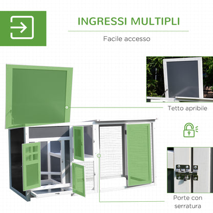 Chicken Coop for Egg-Laying Hens with Waterproof Roof and Run Area, Nesting in Wood, 160x75x80 cm, Gray and White