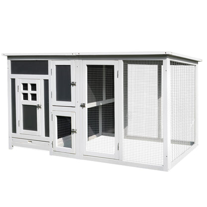 Chicken Coop for Egg-Laying Hens with Waterproof Roof and Run Area, Nesting in Wood, 160x75x80 cm, Gray and White