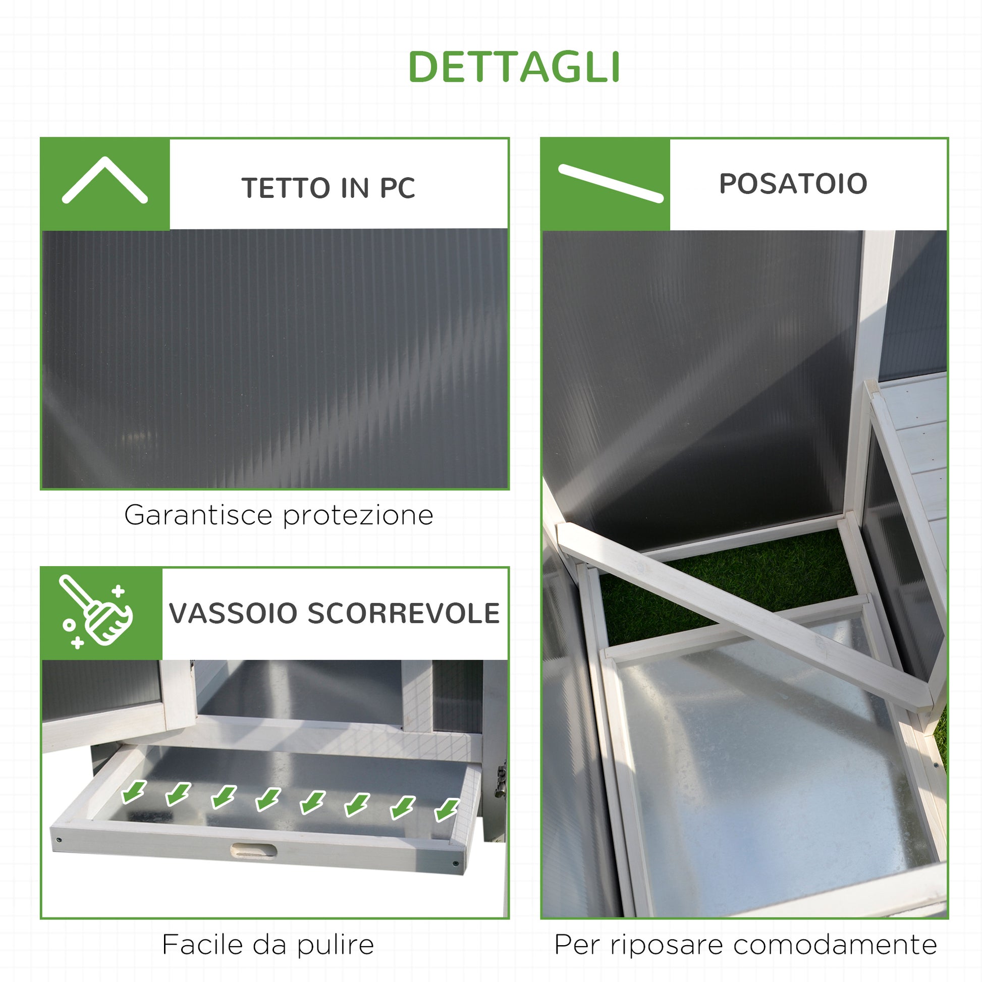 Chicken Coop for Egg-Laying Hens with Waterproof Roof and Run Area, Nesting in Wood, 160x75x80 cm, Gray and White