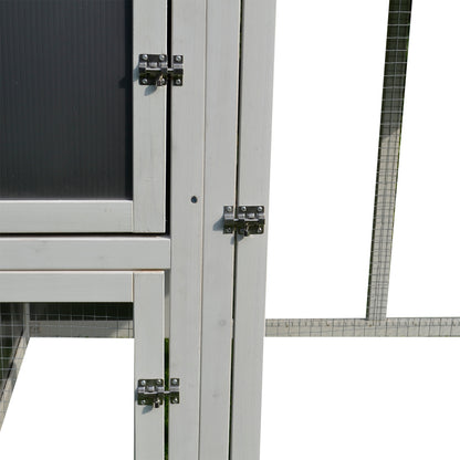 Chicken Coop for Egg-Laying Hens with Waterproof Roof and Run Area, Nesting in Wood, 160x75x80 cm, Gray and White