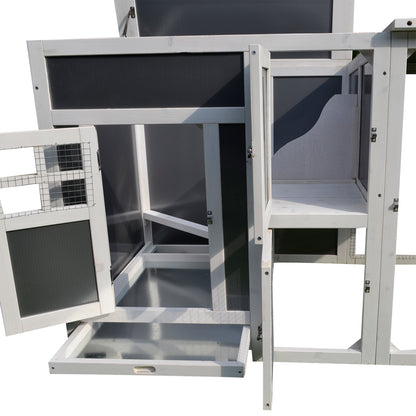 Chicken Coop for Egg-Laying Hens with Waterproof Roof and Run Area, Nesting in Wood, 160x75x80 cm, Gray and White