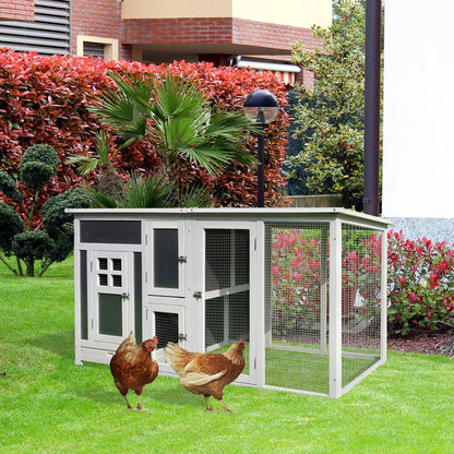 Chicken Coop for Egg-Laying Hens with Waterproof Roof and Run Area, Nesting in Wood, 160x75x80 cm, Gray and White