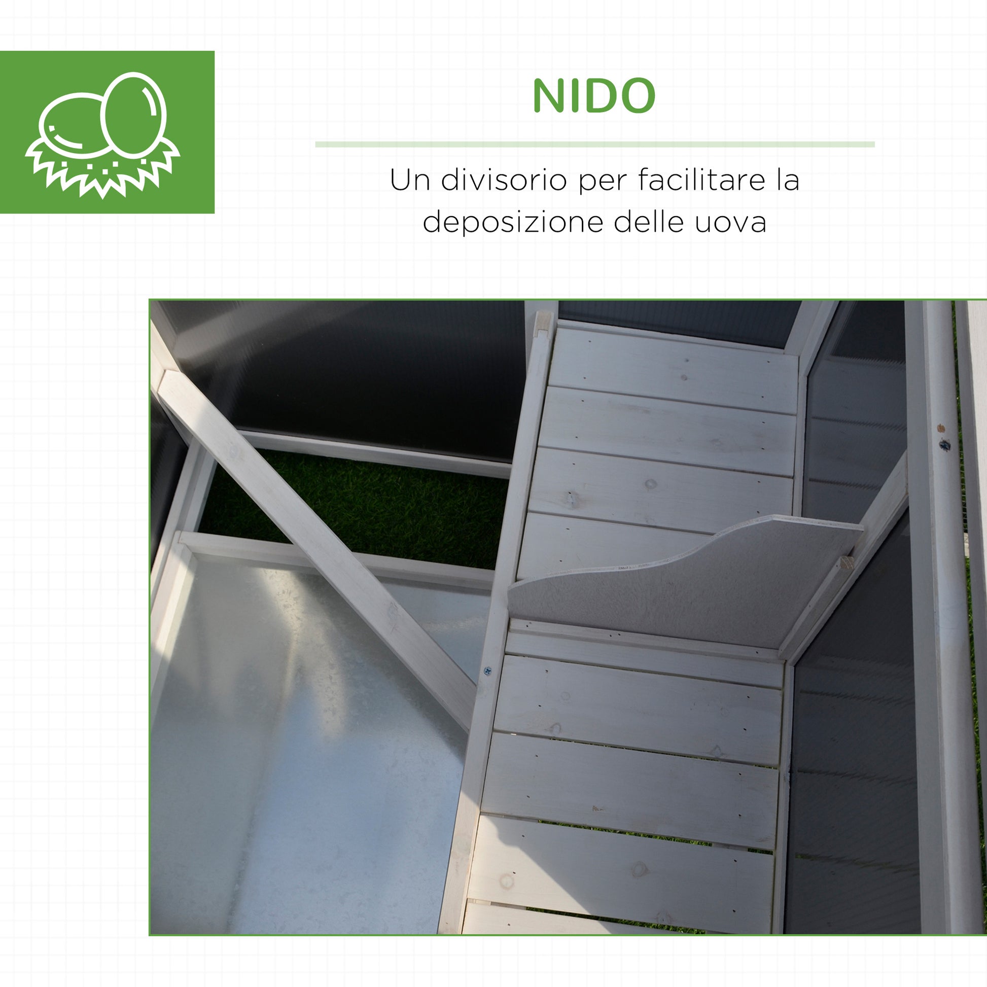 Chicken Coop for Egg-Laying Hens with Waterproof Roof and Run Area, Nesting in Wood, 160x75x80 cm, Gray and White