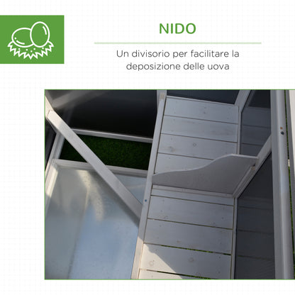 Chicken Coop for Egg-Laying Hens with Waterproof Roof and Run Area, Nesting in Wood, 160x75x80 cm, Gray and White