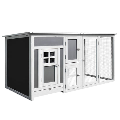 Chicken Coop for Egg-Laying Hens with Waterproof Roof and Run Area, Nesting in Wood, 160x75x80 cm, Gray and White