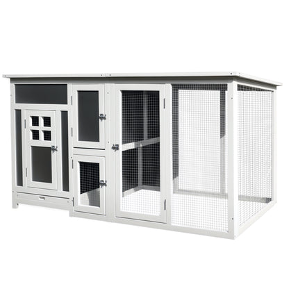 Chicken Coop for Egg-Laying Hens with Waterproof Roof and Run Area, Nesting in Wood, 160x75x80 cm, Gray and White