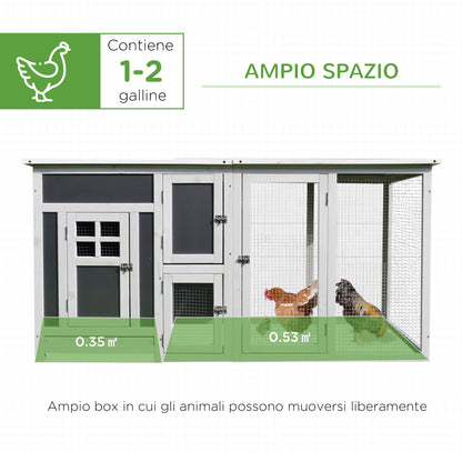 Chicken Coop for Egg-Laying Hens with Waterproof Roof and Run Area, Nesting in Wood, 160x75x80 cm, Gray and White