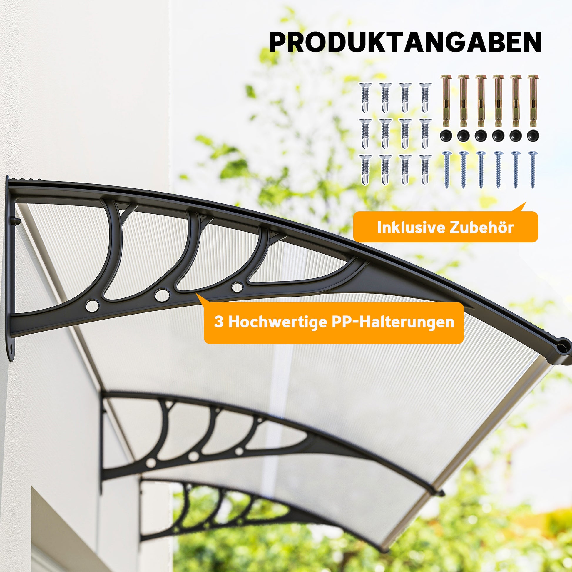 Clear Canopy Awning for Front Door 75x195x23 cm Cover 5mm Polycarbonate Sunshade Rain Protection for Outdoor Aluminum Transparent