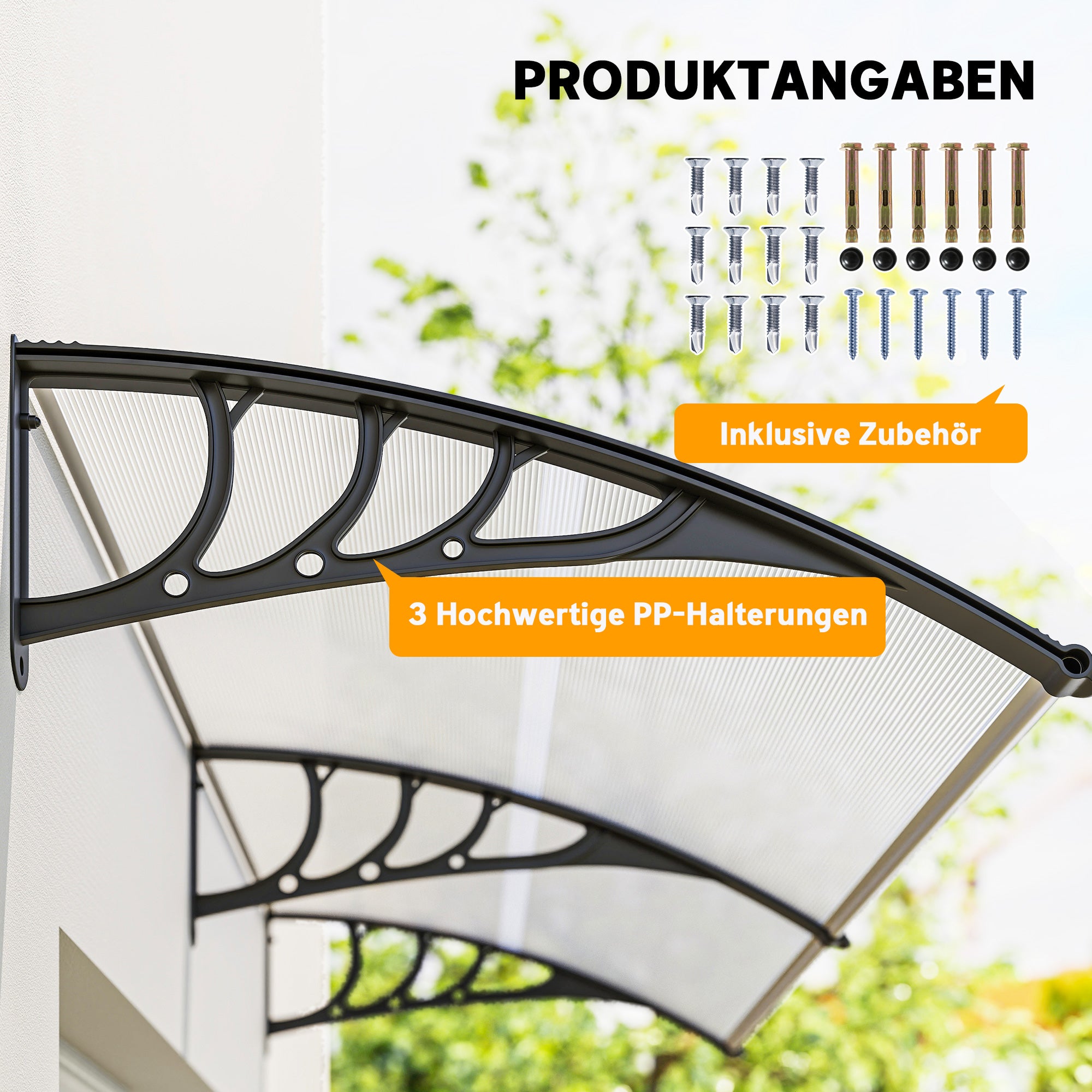 Clear Canopy Awning for Front Door 75x195x23 cm Cover 5mm Polycarbonate Sunshade Rain Protection for Outdoor Aluminum Transparent
