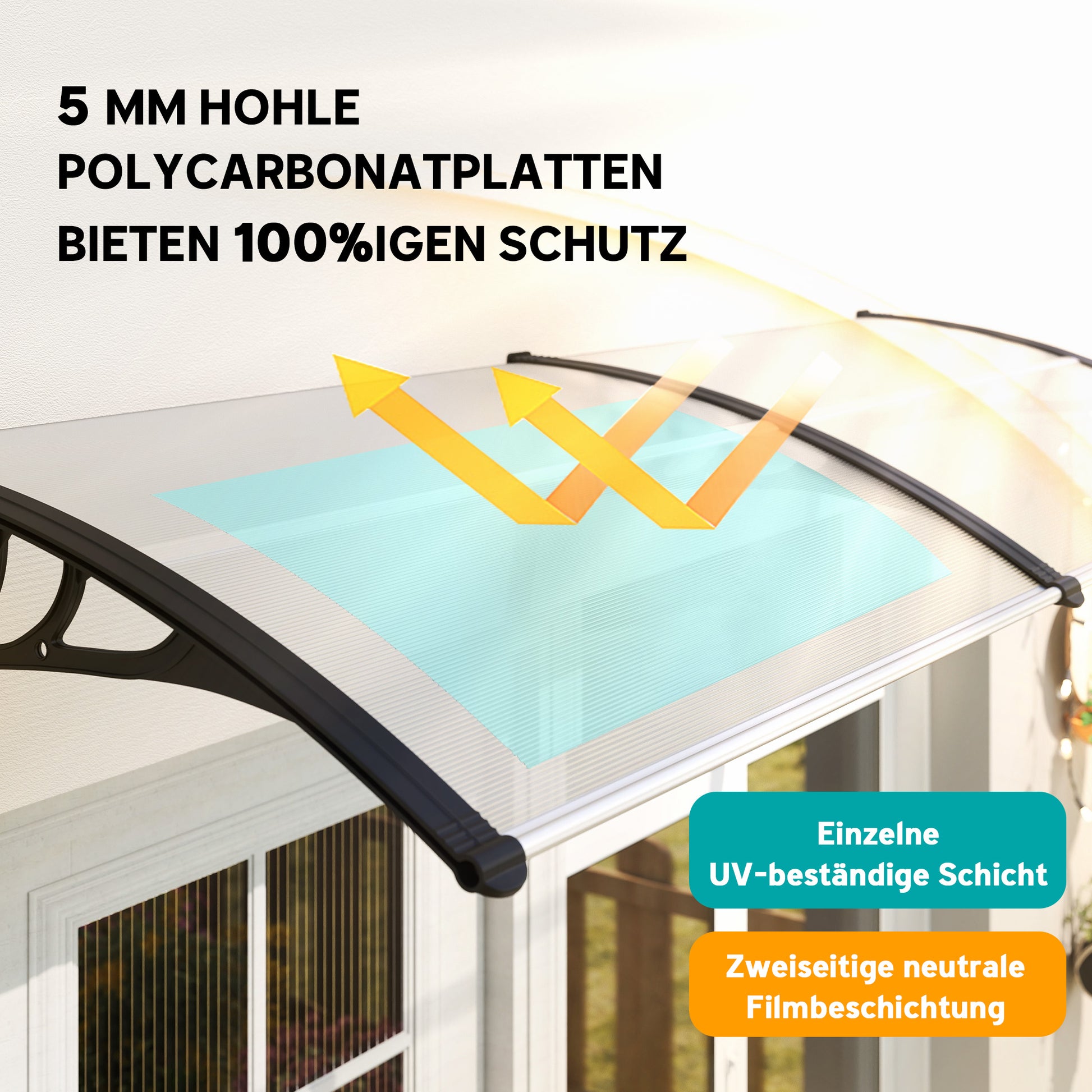 Clear Canopy Awning for Front Door 75x195x23 cm Cover 5mm Polycarbonate Sunshade Rain Protection for Outdoor Aluminum Transparent