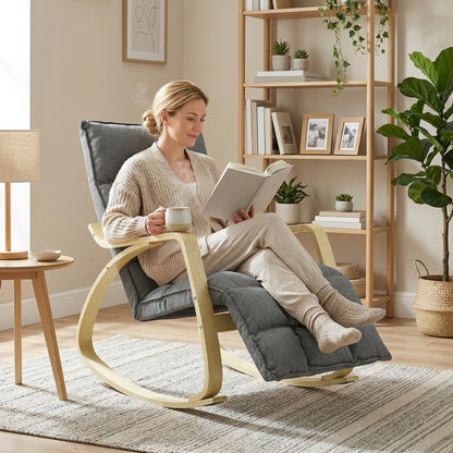 Rocking Recliner with 5-Position Adjustable Footrest, High Back, Linen-Look Upholstery — Gray