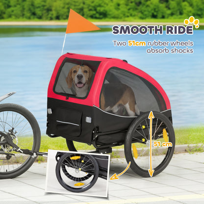 Foldable Dog Bike Trailer with Reflectors, Mesh Windows, Wheels, Door & Safety Flag — Red (up to 44 lb)