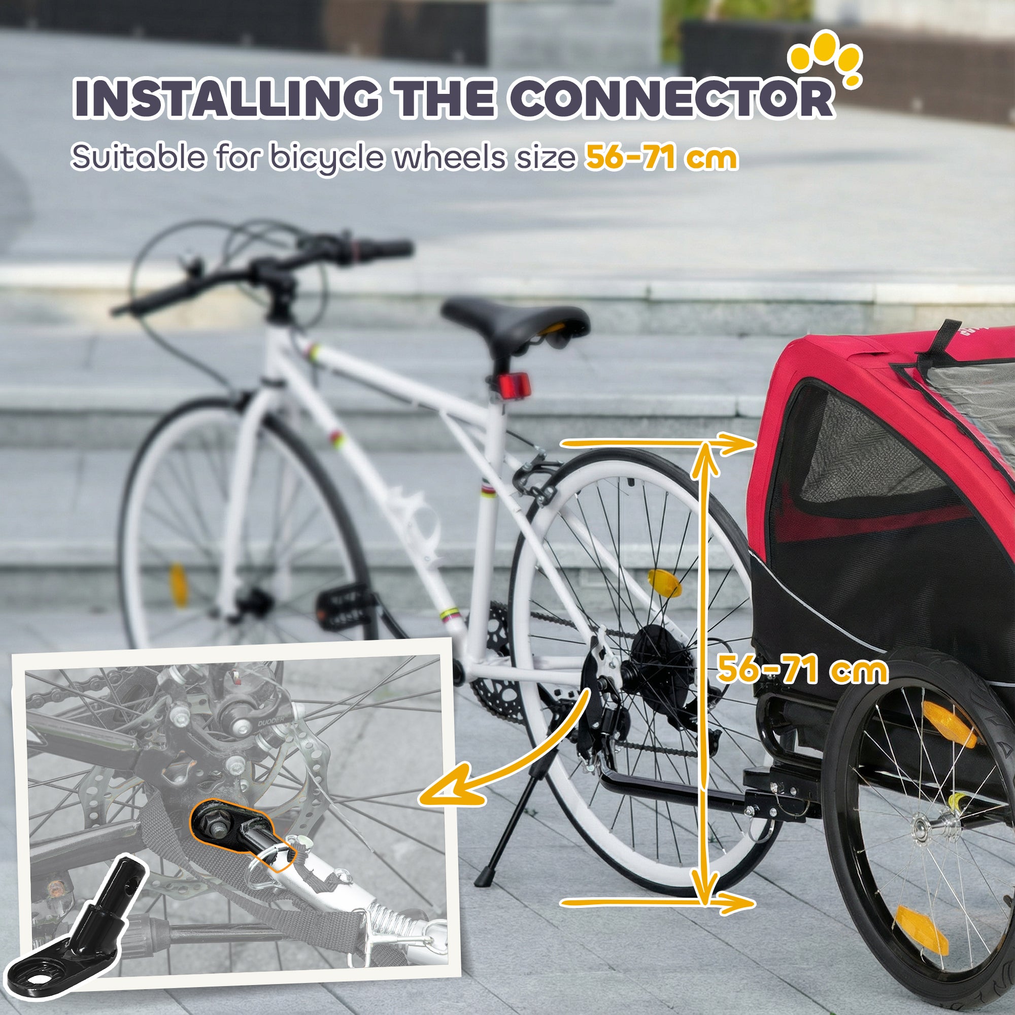 Foldable Dog Bike Trailer with Reflectors, Mesh Windows, Wheels, Door & Safety Flag — Red (up to 44 lb)