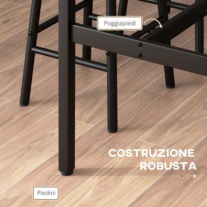 Rectangular Table Set for 4 with Chairs, 4 Footstools in MDF and Steel, Footstools Ø30x60 cm and Rectangular Table 105x40x90 cm, Black and Rustic Brown