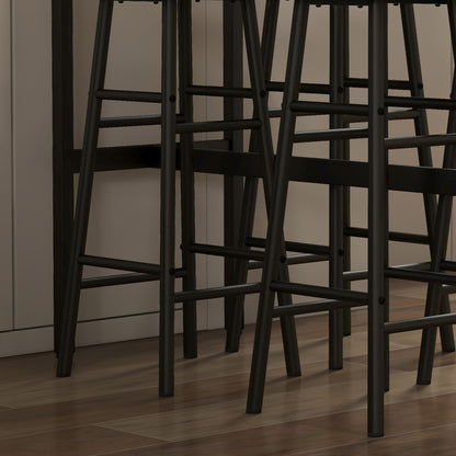 Rectangular Table Set for 4 with Chairs, 4 Footstools in MDF and Steel, Footstools Ø30x60 cm and Rectangular Table 105x40x90 cm, Black and Rustic Brown