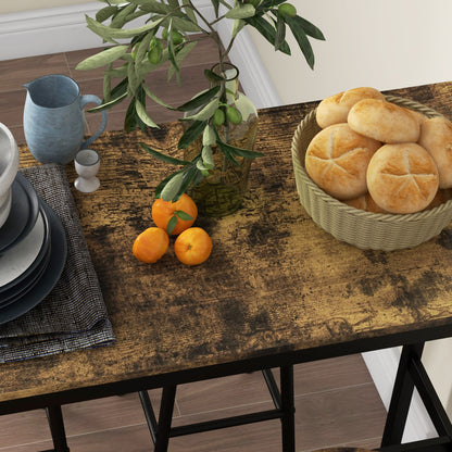 Rectangular Table Set for 4 with Chairs, 4 Footstools in MDF and Steel, Footstools Ø30x60 cm and Rectangular Table 105x40x90 cm, Black and Rustic Brown