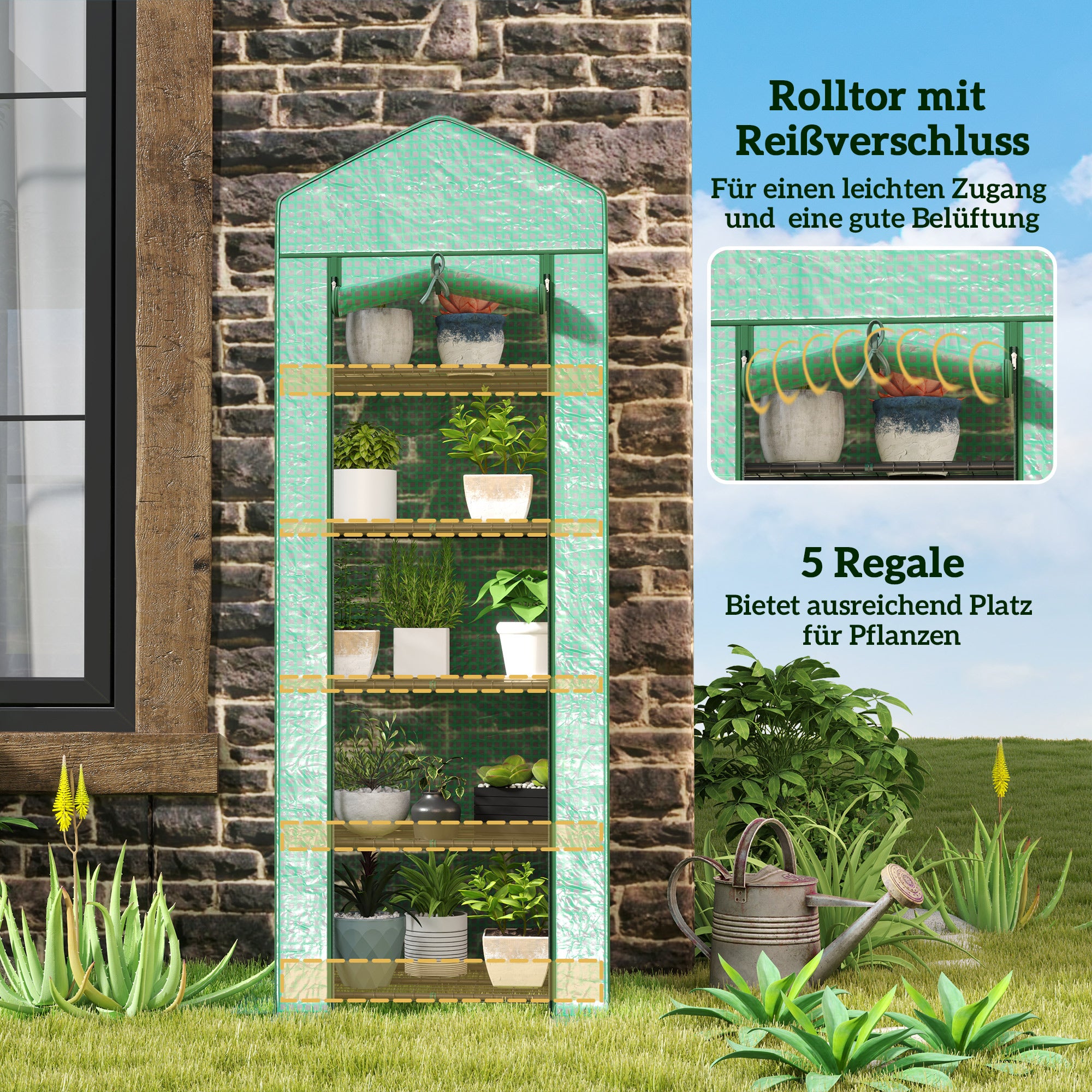 Greenhouse with Roll-up Door, Shelves, Winterproof Greenhouse Made of Steel, Greenhouse for Balcony, Garden, Tomato House 69 x 49 x 193 cm, Tomato Greenhouse for Tomatoes, Flowers, Greenery