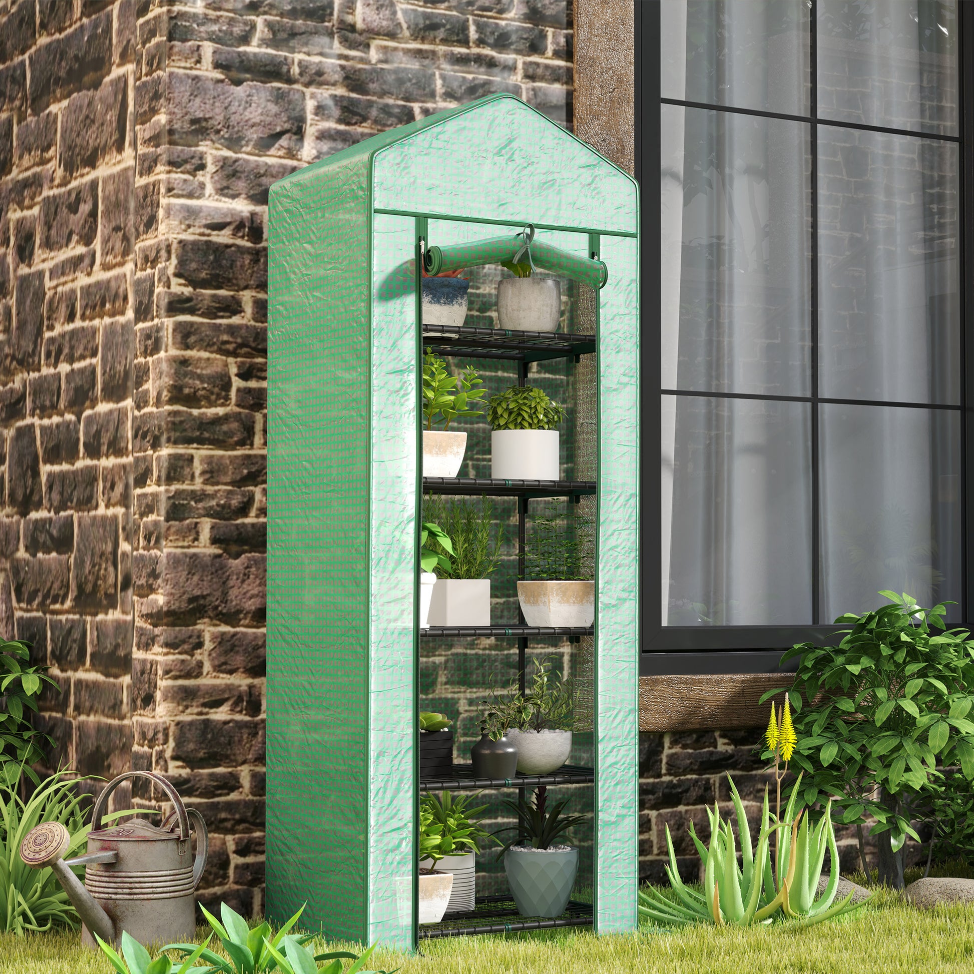 Greenhouse with Roll-up Door, Shelves, Winterproof Greenhouse Made of Steel, Greenhouse for Balcony, Garden, Tomato House 69 x 49 x 193 cm, Tomato Greenhouse for Tomatoes, Flowers, Greenery