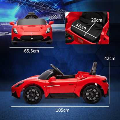 Licensed Maserati MC20 Electric Kids Car 12V with 2.4G Remote Control, Smooth Start, LED Lights, Music, Horn, Spring Suspension, 3-6 Years, Red