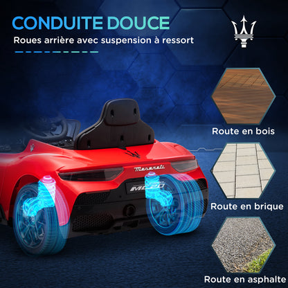 Licensed Maserati MC20 Electric Kids Car 12V with 2.4G Remote Control, Smooth Start, LED Lights, Music, Horn, Spring Suspension, 3-6 Years, Red