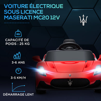 Licensed Maserati MC20 Electric Kids Car 12V with 2.4G Remote Control, Smooth Start, LED Lights, Music, Horn, Spring Suspension, 3-6 Years, Red