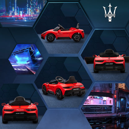 Licensed Maserati MC20 Electric Kids Car 12V with 2.4G Remote Control, Smooth Start, LED Lights, Music, Horn, Spring Suspension, 3-6 Years, Red