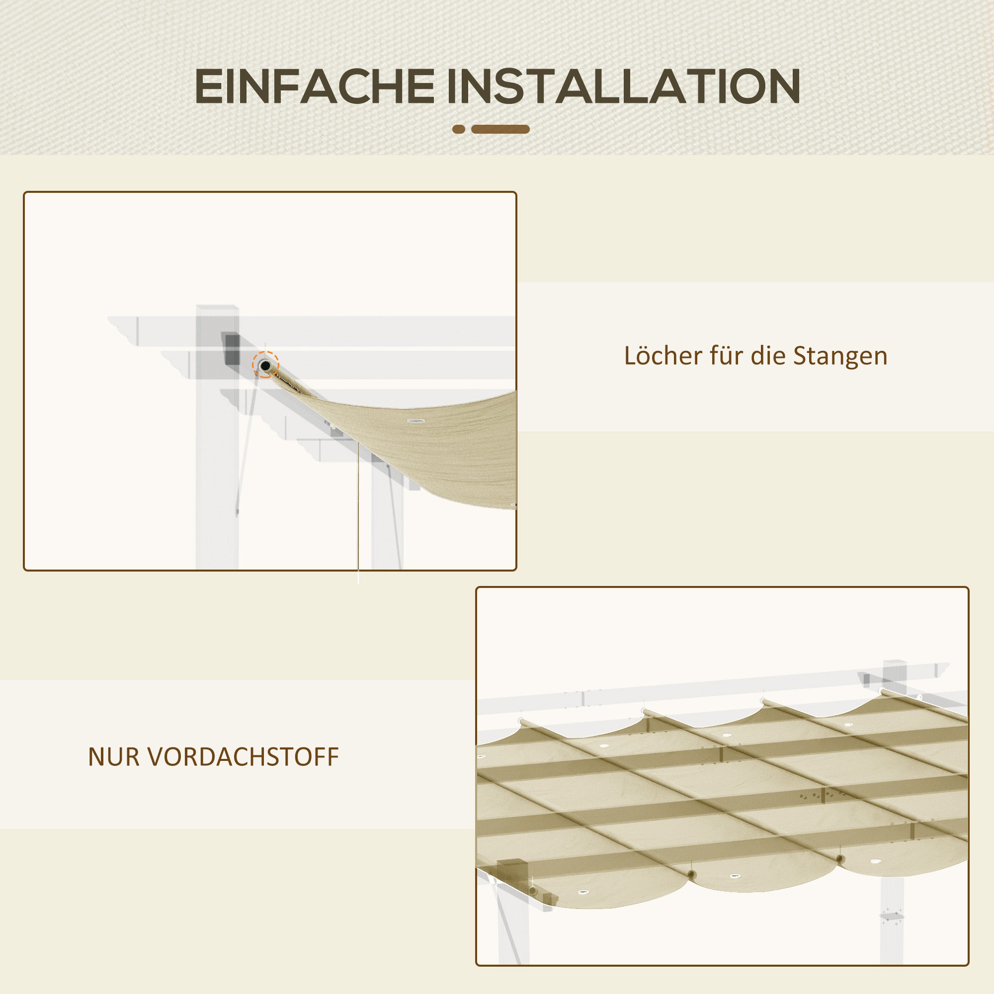Replacement Canopy for 4 x 3 m Pergola, waterproof retractable wave canopy with rain drainage holes, winter-resistant shade cover for garden, terrace, Beige