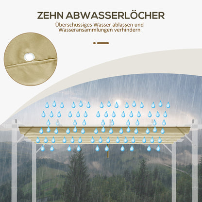 Replacement Canopy for 4 x 3 m Pergola, waterproof retractable wave canopy with rain drainage holes, winter-resistant shade cover for garden, terrace, Beige