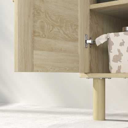 Bathroom Vanity Unit, Under Sink Storage, Rattan Doors, Bohemian Style, Pine Wood Legs, 2 Tiers, 60 x 30 x 60 cm, Oak
