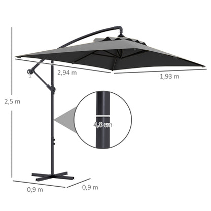 294x193 cm Eccentric Parasol Garden Umbrella with Cross Base and Crank Waterproof UV Protection Umbrella for Terrace Patio Dark Gray