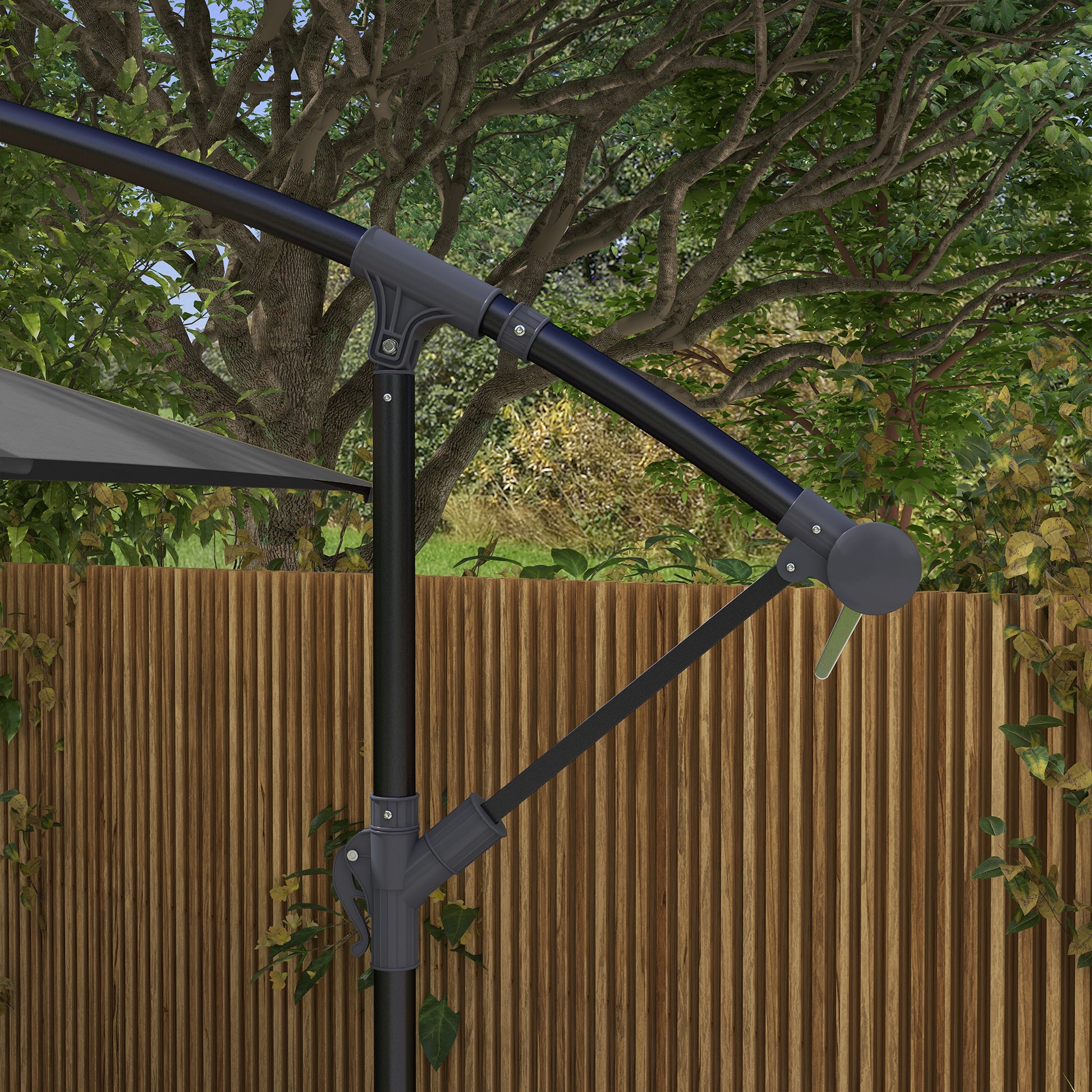294x193 cm Eccentric Parasol Garden Umbrella with Cross Base and Crank Waterproof UV Protection Umbrella for Terrace Patio Dark Gray
