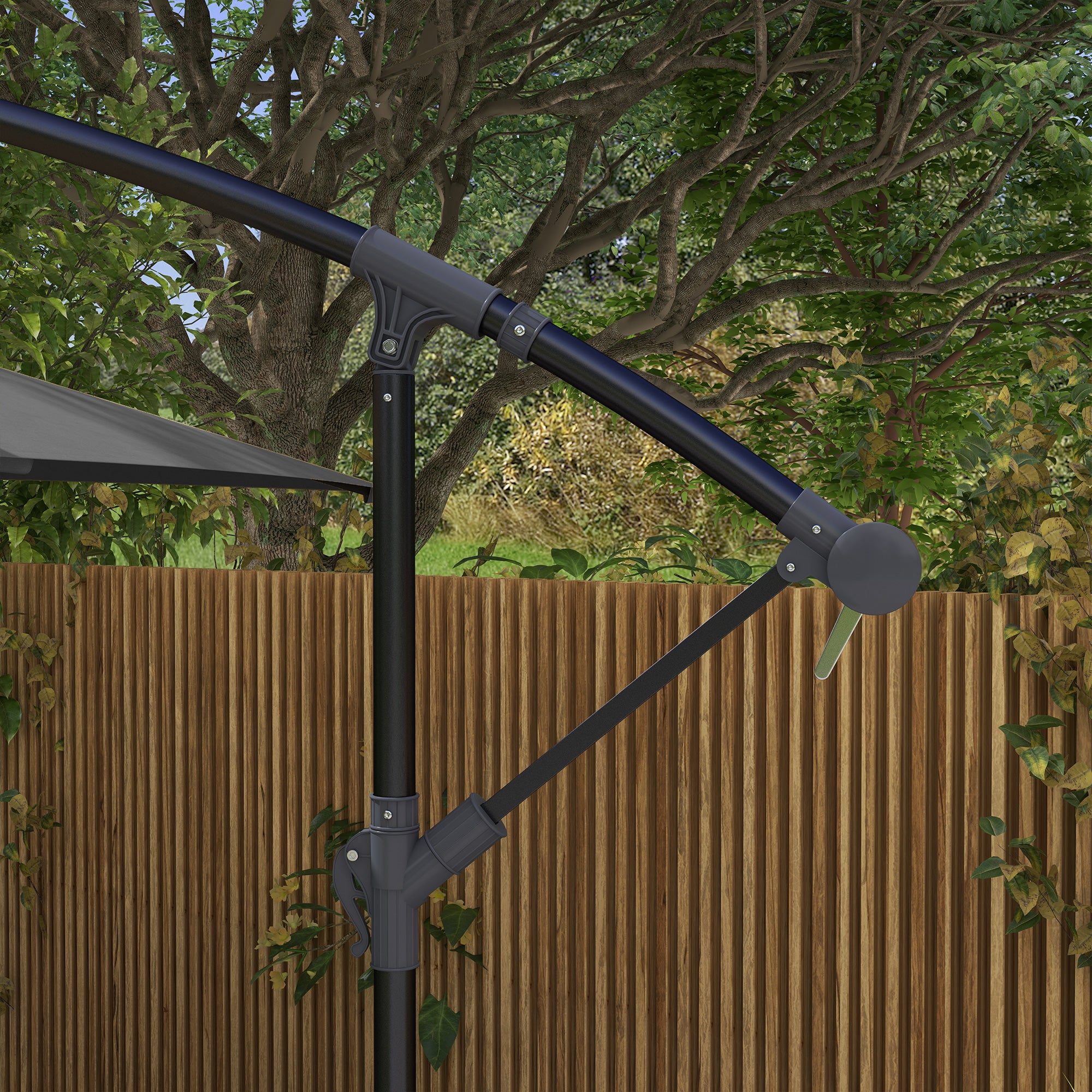 294x193 cm Eccentric Parasol Garden Umbrella with Cross Base and Crank Waterproof UV Protection Umbrella for Terrace Patio Dark Gray