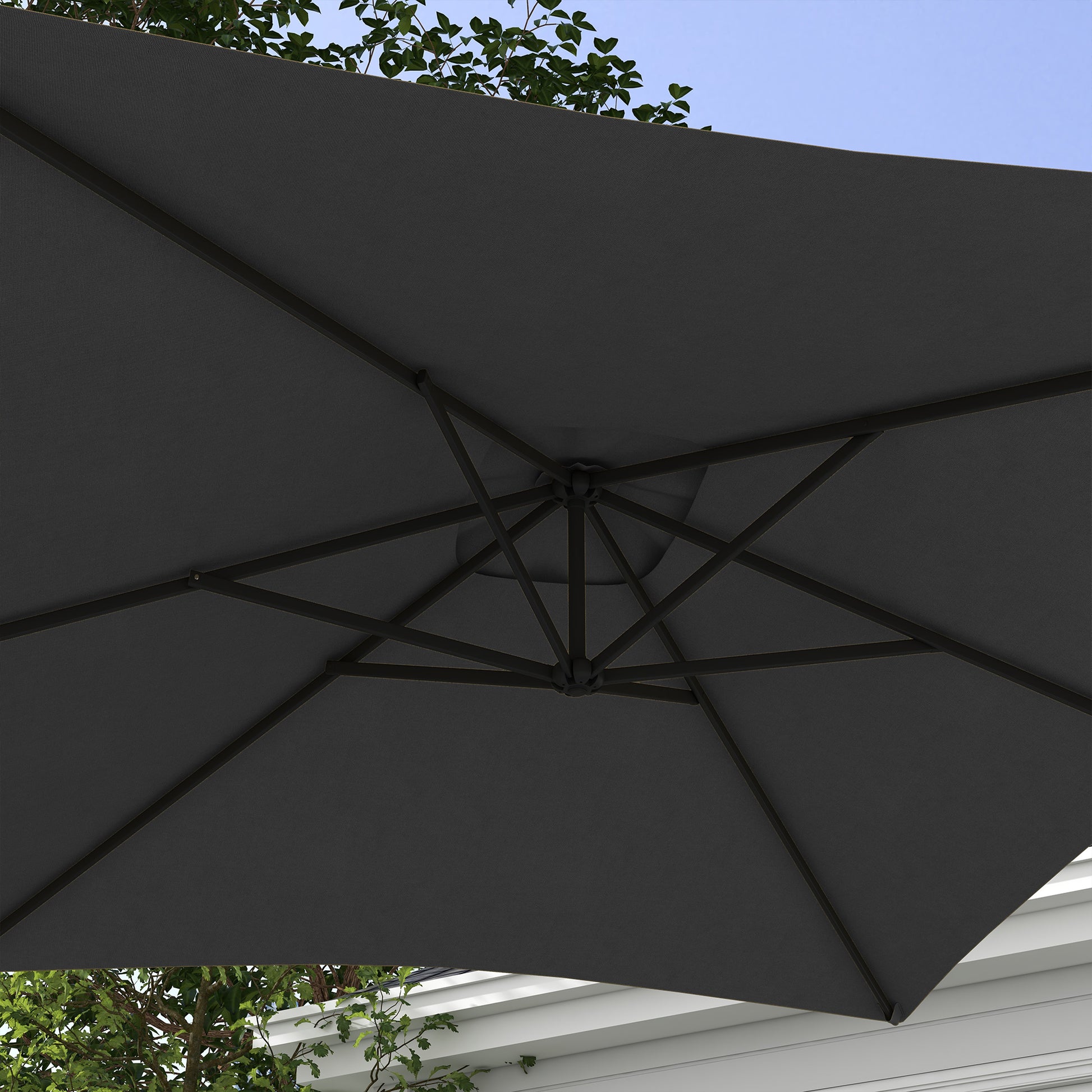 294x193 cm Eccentric Parasol Garden Umbrella with Cross Base and Crank Waterproof UV Protection Umbrella for Terrace Patio Dark Gray
