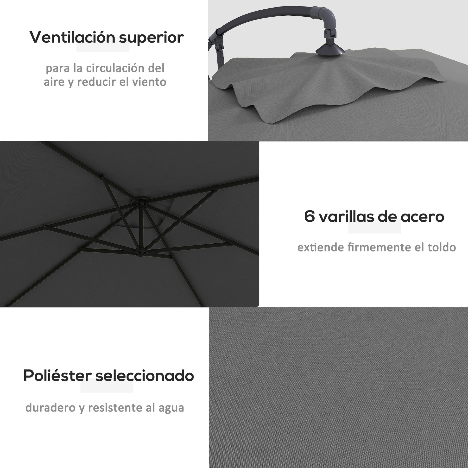 294x193 cm Eccentric Parasol Garden Umbrella with Cross Base and Crank Waterproof UV Protection Umbrella for Terrace Patio Dark Gray